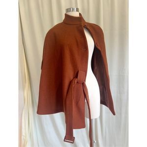  Women's Winter Tie Waist Cloak Cape Coat Brown Size XS